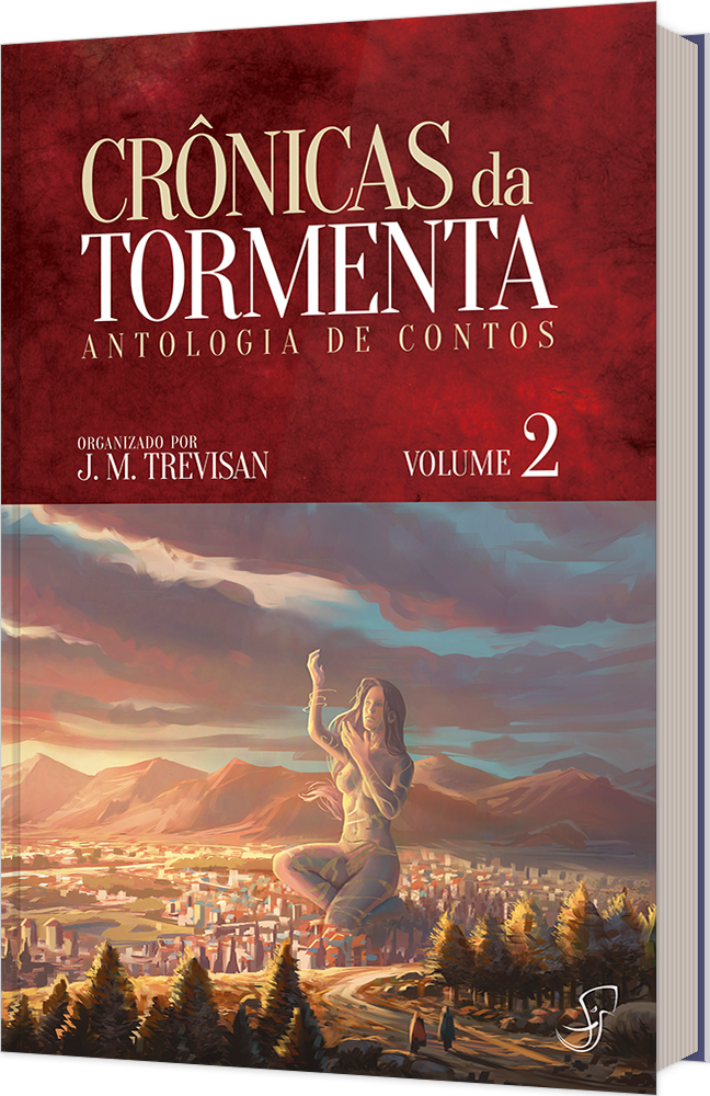 Capa da antologia Crônicas da Tormenta volume 2, mostra uma cidade erigida aos pés de uma estátua colossal.